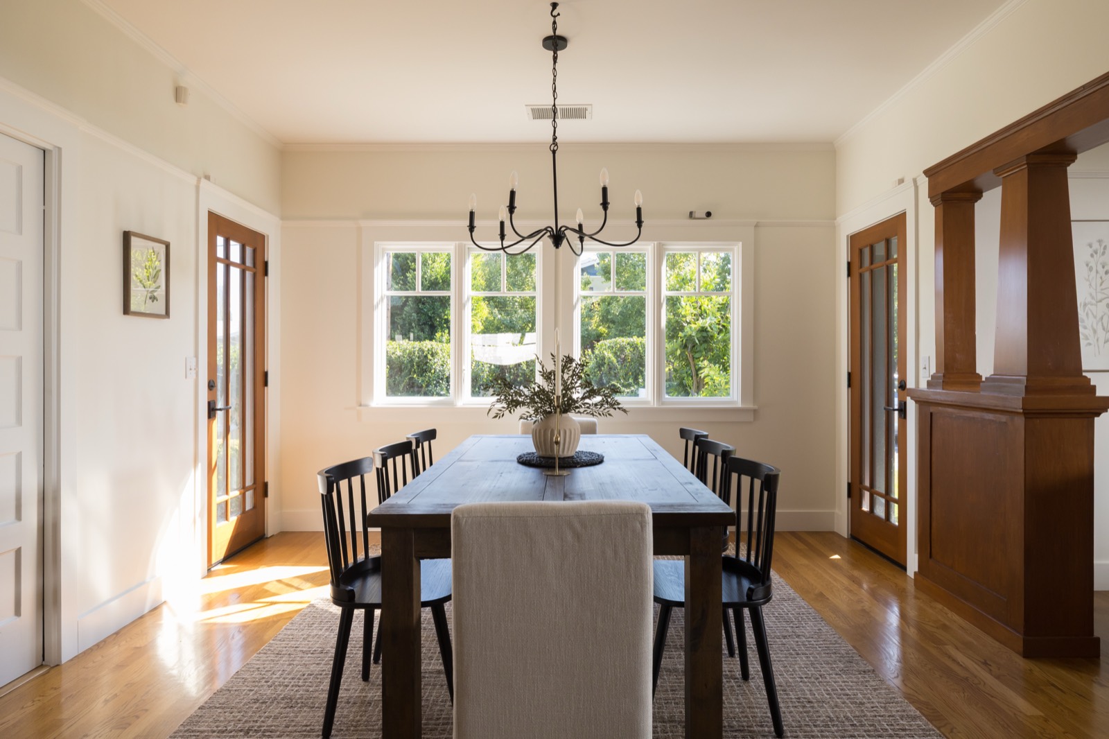Dining room table and chandelier