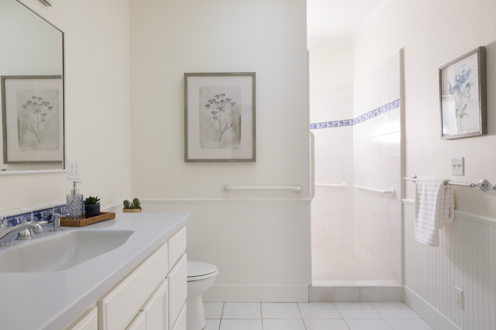 Bathroom vanity and shower